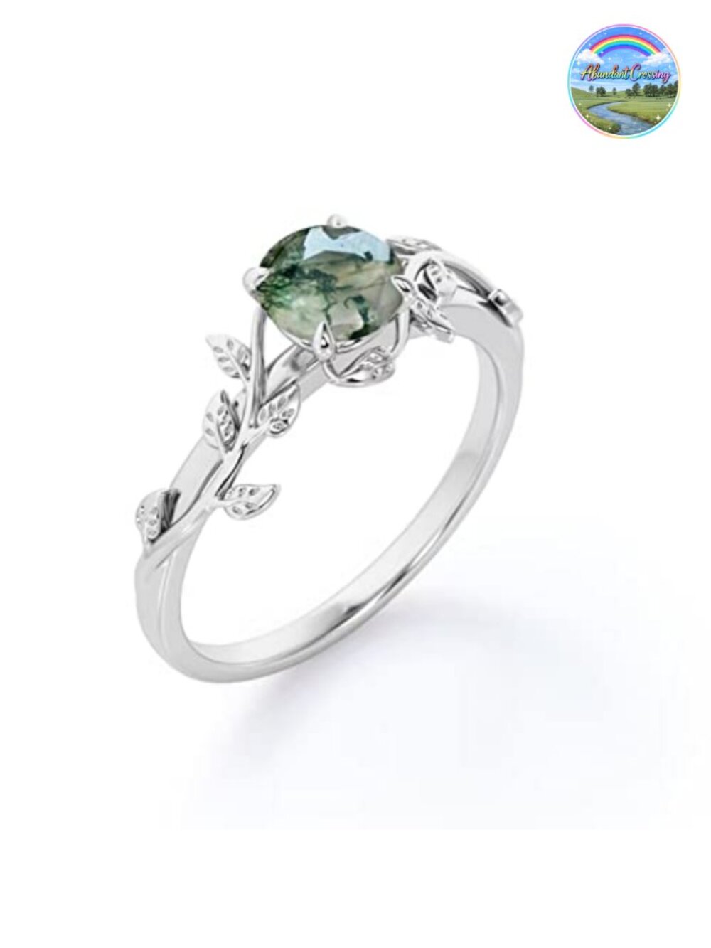 Natural Moss Agate Ring 925 Sterling Silver Promise Engagement Wedding Jewelry